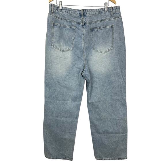 Micas Light Wash 90’s Inspired High rise Asymmetric Fly Straight Jeans XXL NWT - Picture 6 of 11